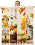 Fall Harvest Sherpa Blanket Pumpkin Scarecrow Wheat Throw Blanket Bedroom Living Room Soft Cozy Country Thanksgiving Blankets Decor for Bed Couch Sofa Orange Green Silvery Flannel Blankets 40"x50" by CastleFairy