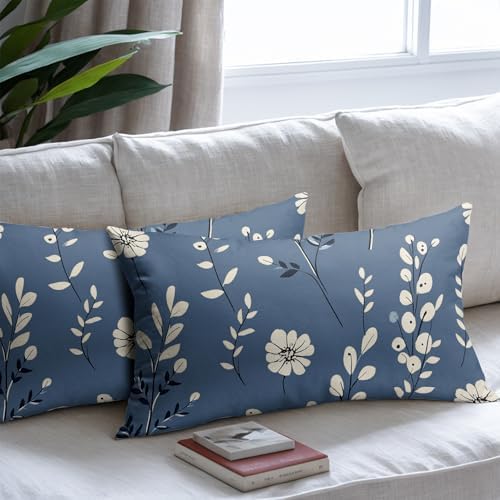 Spring Navy Blue Pillow Covers 12x20 Set of 2 Summer Throw Pillow Covers Rustic Floral Pillowcase Linen Decoration Farmhouse Soft Decorative Flower Cushion Case Couch for Indoor Outdoor Home Decor - Image 7