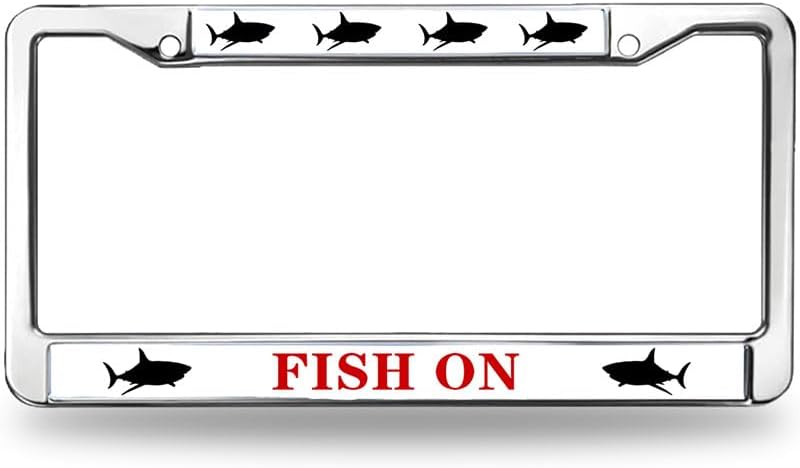 Fish On Christ License Plate Frame Religious Jesus Saves Two-Hole License Plate Frame Christ is King Weather-Proof License Plate Frame with Chrome Screw Caps