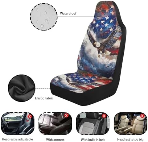 Waterproof Car Seat Cover Elastic Fabrics American Flag Eagle Car Front Seat Protector Breathable Car Seat Cover Easy Installation Universal for Cars Truck SUV Van
