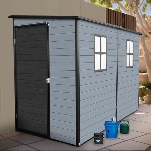 4x8ft Outdoor Resin Shed Floor 2 Windows Lockable 14mm Polypropylene, Gray by ChristopherKnightHome