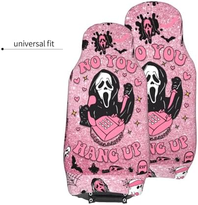 Halloween Ghost 2 Front Car Seat Covers for Car Truck Sedan SUV, Car Gifts, Durable Automotive Seat Covers, Breathable Bucket Seat Covers, Protective Interior Accessory (Pink Ghostface)
