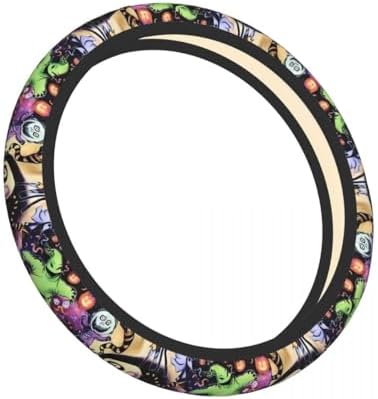Halloween Jack and Sally Horror Nightmare Christmas Steering Wheel Cover for Women, Neoprene Anti-Slip Universal 15 inch Car Steering Wheel, Anime Car Accessories for Vehicle SUV (Xmas 2)