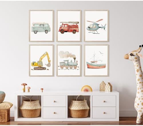 Car Wall Art Boys Room Canvas Wall Decor Nursery Prints Transportation Vehicle Wall Art Kids Toddler Posters Construction Truck Pictures Boy Nursery Artwork for Bedroom Playroom 12x16x6 Inch Unframed - Image 5