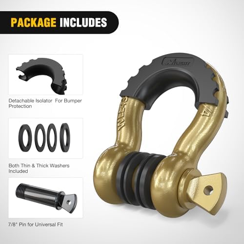 Nilight 2 PCS 3/4" D-Ring Shackle with 7/8" Screw Pin | 41,887lbs Break Strength Heavy Duty Off Road Recovery Shackle with Isolators Washers for Tow Strap,Winch,Off-Road Truck