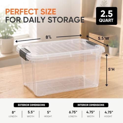 Superio Mini Deep Storage Organizer Bin with Lid X-Deep Small Clear Storage Box with Latch for Home, Kitchen, Garage- Store Toys, Food, Supplies, and Hair Accessories (2.5 Quart) - Image 3