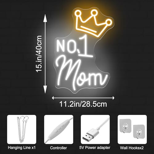No.1 Mom Neon Sign, Happy Mother's Day LED Light, Gift for Mom, Mother's Day Neon Light, Home Wall Decor Room Decoration, 15.7"x11.2" - Image 4