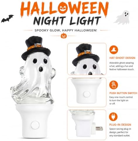 Halloween Ghost Plug-in Night Light with Moving Glitter and Top Hat - Image 4
