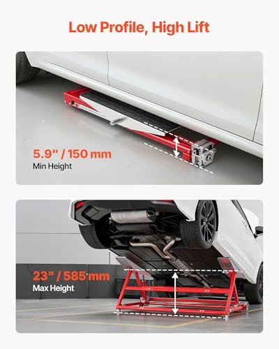 VEVOR Portable Car Lift, 4400 lbs Capacity, Heavy Duty Steel Quick Lift with 23" Max Height, Adjustable Width and Wheels, Manual Lifting for Cars, Compact SUVs, Mini Trucks, Home Garage or Shop Use - Image 4