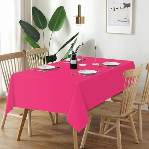 QIKSION 3 Pack Hot Pink Plastic Tablecloth, Hot Pink Table Cloth Disposable - Image 2