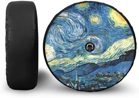 Starry Night Spare Tire Cover, Personalized Spare Tire Cover with Camera Hole, Weatherproof Wheel Cover Universal Size Fit for SUV Truck Trailer Camper RV (17 Inch for Diameter 31.6"-32.5")
