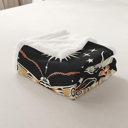 Butterfly Moth Throw Blanket Boho Floral Mushrooms Fleece Flannel Blankets Kids Boys Girls Room Decor Galaxy Starry Bed Blankets for Bed Sofa Couch Black Light Yellow Plush Blanket Queen 90"x90" - Image 7