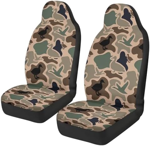 Car Front Seat Covers Elastic Fabrics Universal Duck Camo Print Car Seat Covers Protector Easy to Install Automotive Accessories Suitable for Cars, SUV and Trucks, Set of 2