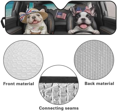 Renewold Front Windshield Sunshade for Gladiator JT Car Window Sun Shades for Jeep Wrangler Funny Pug Driving Blocks Heat Sunlight UV Outdoor Sun Visor Shield Cover Easy Install Interior Accessories