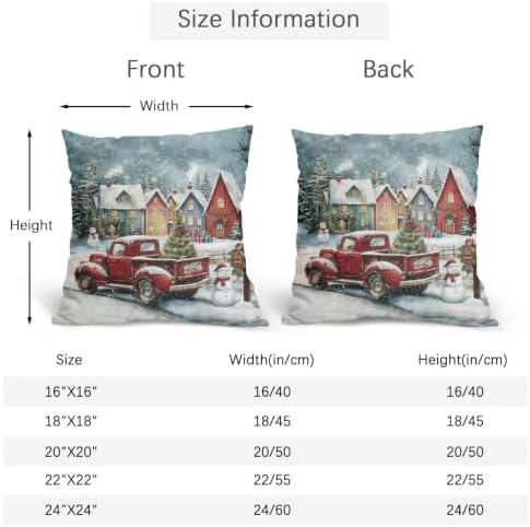 Christmas Throw Pillow Covers 16x16 Set of 2 Winter Red Truck Snowman - Image 5