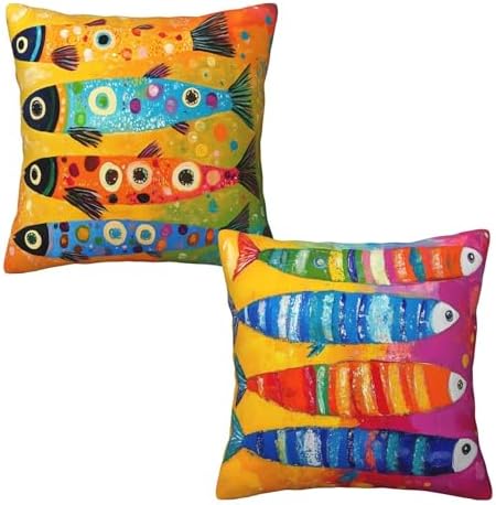 Colorful Fish Beach Throw Pillow Covers 18x18 inch Set of 2 Pillow Case Cushion Cover for Home Sofa Couch Living Room Car Decor by Mshutbna