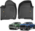 CAT® JustFit™ 3D Custom Fit Floor Mats Chevrolet Silverado 1500/GMC Sierra 2019-2026, Chevy Silverado 2500HD/3500HD Crew Cab/GMC Sierra 2500HD/3500HD Crew Cab 2020–26 Floor Liner Laser Measured Front