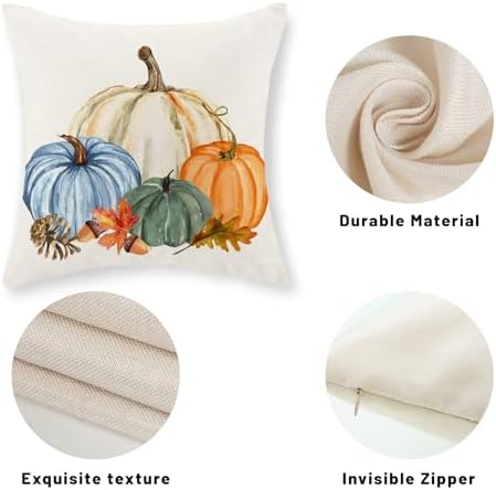 Fall Pillow Covers 18x18 Set of 2 Watercolor White Orange Blue Green Pumpkin Pillow Cases Outdoor Fall Decoration Throw Pillows Holiday Autumn Thanksgiving Cushion Case for Couch Home Decor - Image 7