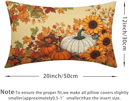 Fall Sunflower Pillow Covers 12x20 Set of 2 Pumpkin Thanksgiving Harvest - Image 4