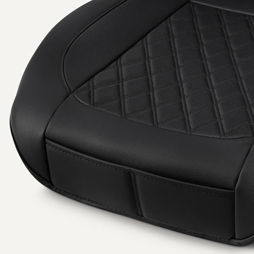 Amazon Basics Front Car Seat Covers, Breathable Faux Leather, Universal Fit, Black, 2-Pack