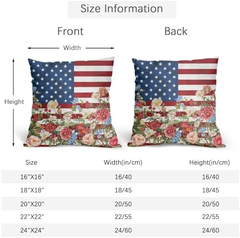 4th of July Pillow Covers 22x22 Set of 2, Patriotic Throw Pillow Covers Independence Memorial Day Pillowcase, Summer Floral Decorative Fourth of July Cushion Case Couch for Indoor Outdoor Home Decor - Image 4