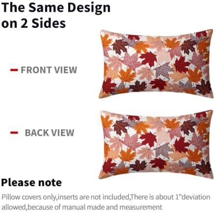 Sweetshow Fall Leaves Pillow Covers Set of 2 Cotton 20x12 Inches - Image 5