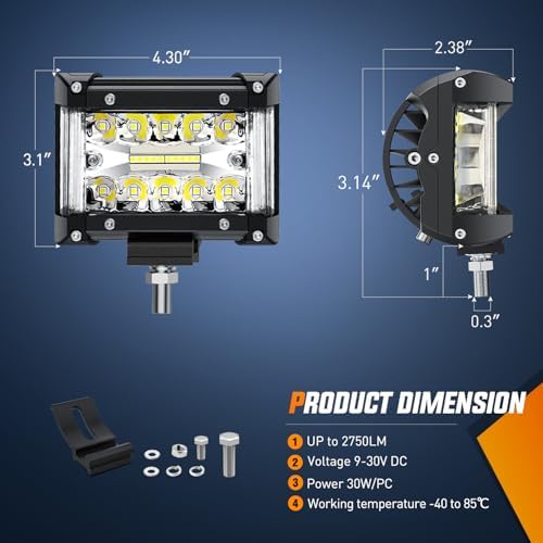 Nilight 4.3 Inch Side Shooter Light Bar Spot Flood Combo Triple Row