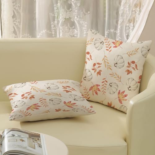 Fall Pillow Covers 22x22 Set of 2 Pumpkin and Maple Leaf Fall Decor Pillowcase Linen Autumn Thanksgiving Decorative Outdoor Throw Pillow Covers Warm Tones Farmhouse Cushion Case for Couch Home - Image 5