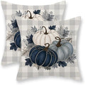 Fall Blue PumpkinPillow Covers 18x18 Set of 2 White Grey Buffalo Plaid by Gohdiwh