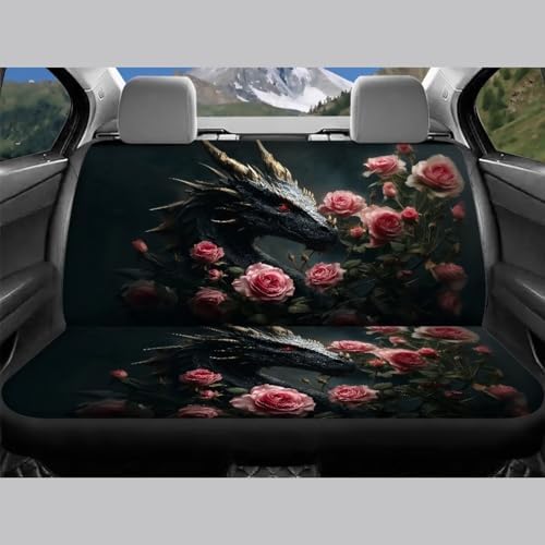 Cool Dragon Roses Print Car Seat Covers 4Pcs Front & Rear Breathable Seat Covers Universal Fits for Truck, Sedan, SUV Auto Interior Protector Car Accessories