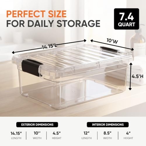 Superio 7.4 Quart Clear Plastic Storage Bin with Lid, Stackable Organizer Box, BPA-Free Storage Container for Home, Garage, School & Office, 8 Pack - Image 3