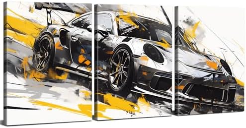 Graffiti Car Canvas Wall Art Colorful Supercar Picture for Boys Bedroom Black and White Wall Decor Abstract Mens Sports Car Canvas Prints Painting Vehicle Artwork Living Room Home Decoration 24x36" 3P by sunfrower