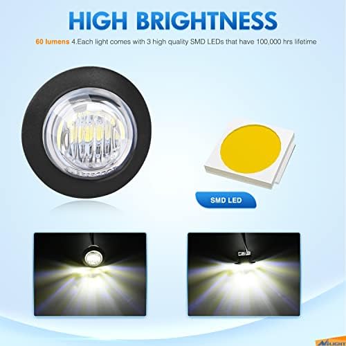 Nilight 3/4" Round LED Clearance Marker Lights,White, 10-Pack