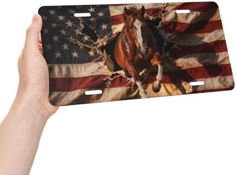American Flag Horse Wild Cool Front License Plate 6x12 Inch