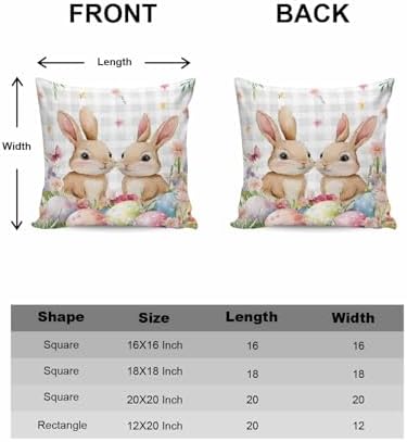 JasmineM Easter Cute Bunny Pillow Covers 16x16 inch Set of 2, Colored Egg Grey Plaid Decorations Outdoor Throw Pillow Covers, Cotton Linen Square Pillowcases for Sofa Couch Bedroom Patio Decorative - Image 6