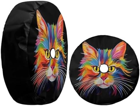 Delerain Cute Cat Pop Art Spare Tire Cover with Backup Camera Hole Wheel Protectors Sun Protector Waterproof for Jeep Trailer RV SUV Truck and Many Vehicle(16 Inch for Diameter 29"-31") - Image 3
