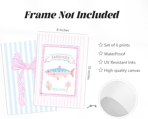 Preppy Coastal Wall Art Pink Beach Canvas Wall Decor Aesthetic Summer Posters Blue Beachy Ocean Prints Trendy Granddaughter Pictures Starfish Bow Painting Artwork for Girl Room 8x10x6 Inch Unframed - Image 2