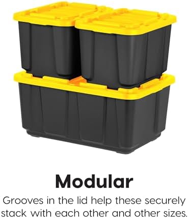 IRIS USA 8-Pack 27 Gallon Storage Bins with Lids |Made in USA| Heavy Duty Plastic Tote Containers for Truckbed Tool Box Organization, Large - Black/Yellow - Image 5