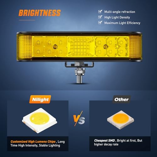 Nilight Side Shooter LED Pods Yellow 2Pcs 6.5 Inch 60W Flood Spot Beam Offroad Driving Fog Work Light Bar for Tractor Boat SUV ATV UTV 4WD Car Truck Motorcycle Dirt Bike Golf Cart 12V 24V