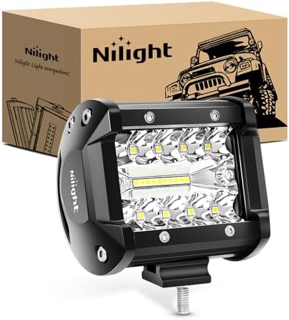 Nilight Led Pods 4Inch 60W Flood Spot Combo Off Road Driving Fog Light Bar Work Lighting for Truck Tractor Pickup Boat SUV ATV UTV 4WD Car 4x4 Van Camper Motorcycle Dirt Bike Golf Cart 12V 24V