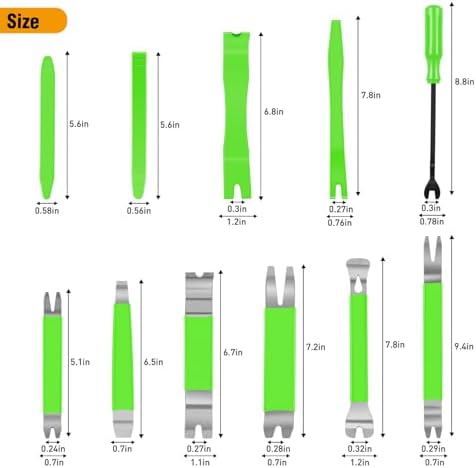 GOOACC 11 PCS Trim Removal Tool Kit, Metal Pry Tool Auto Fastener Remover Pry Bar Set Car Door Panel Removal Tool Dashboard Repair Kit Green - Image 3