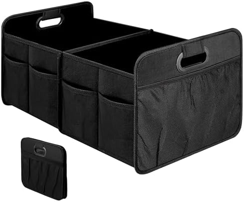 Simple Deluxe 2 Compartments Trunk Organizer for Car/SUV, Collapsible 600D Waterproof Oxford Polyester 50L Storage Box, Anti-slip & Leak-proof, Multipurpose Travel Accessories, Black by SimpleDeluxe