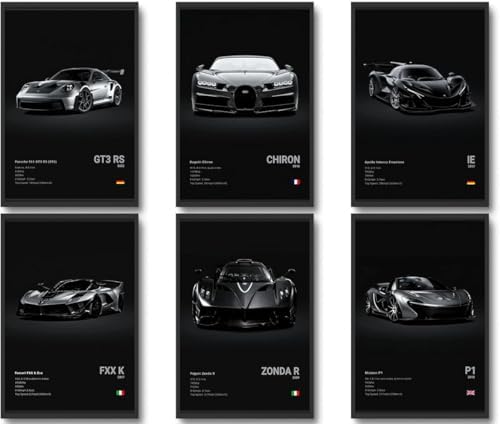 CSLGQGV Car Poster Vintage Racing Car Wall Art Supercar Canvas Prints Painting For Men Room Pictures Guys Dorm Room Aesthetics Decor Bedroom Office (Unframed,12×16inch,6pcs) black by CSLGQGV