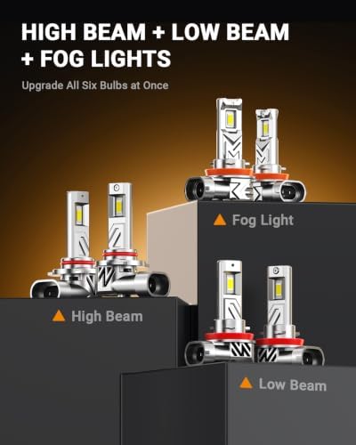 SEALIGHT 9005/HB3 H11/H8/H9 Light Bulbs Combo with H11 LED Fog Light Bulbs, Fit for Honda CR-V 2015-2021, 180000LM 6500K Cool White, Premium Cooling, Pack of 6