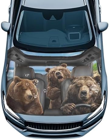 Funny Bear Car Hood Cover Polyester Elastic Fabrics Can be Washed Suitable for SUV Trucks Universal for Cars