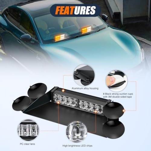 Nilight 16LED Amber White Dash Strobe Light Cigarette Lighter Plug