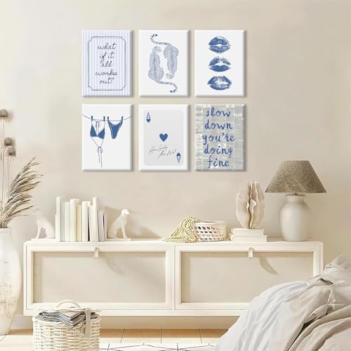 Navy Blue Leopard Wall Art Preppy Cheetah Canvas Wall Decor Trendy Aesthetic Posters Navy Blue Bikini Prints Preppy Aesthetic Picture Ace of Hearts Painting for Dorm Bedroom 12x16x6 Inch Ready to Hang - Image 6