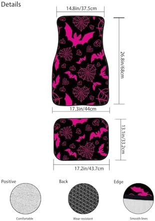 Halloween Bat Automotive Floor Mats Pink Car Floor Mats Non Slip Car Carpet Mat Protector Automotive Foot Pads for SUV Van Vehicle Auto Halloween Automotive Accessories, Pink
