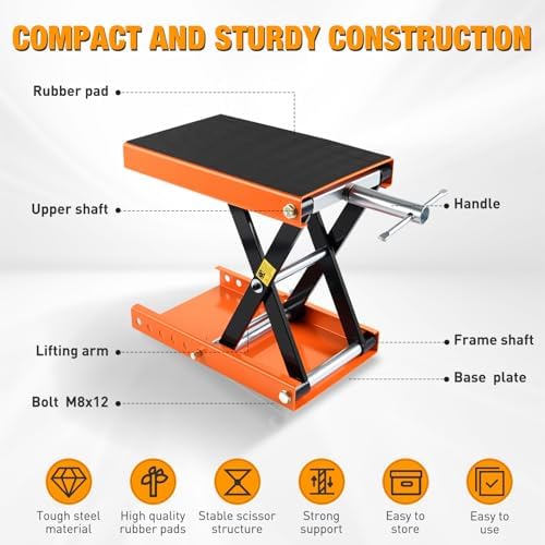 Nilight Motorcycle Lift Jack 1100 LBS Scissor Jacks Stand Lift with Wide Deck Safety Pin Handle 3.4"-14.2" Height Adjustable Hoist Stand Garage Repair Lifter for Motorcycles ATV Dirt Bike, Orange - Image 4