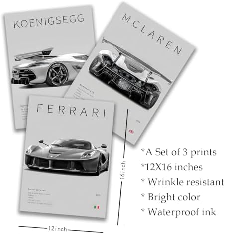 CSLGQGV Car Poster Vintage Racing Car Wall Art Supercar Canvas Prints Painting For Men Room Pictures Guys Dorm Room Aesthetics Decor Bedroom Office (black and white car frame, 12x16in) - Image 4